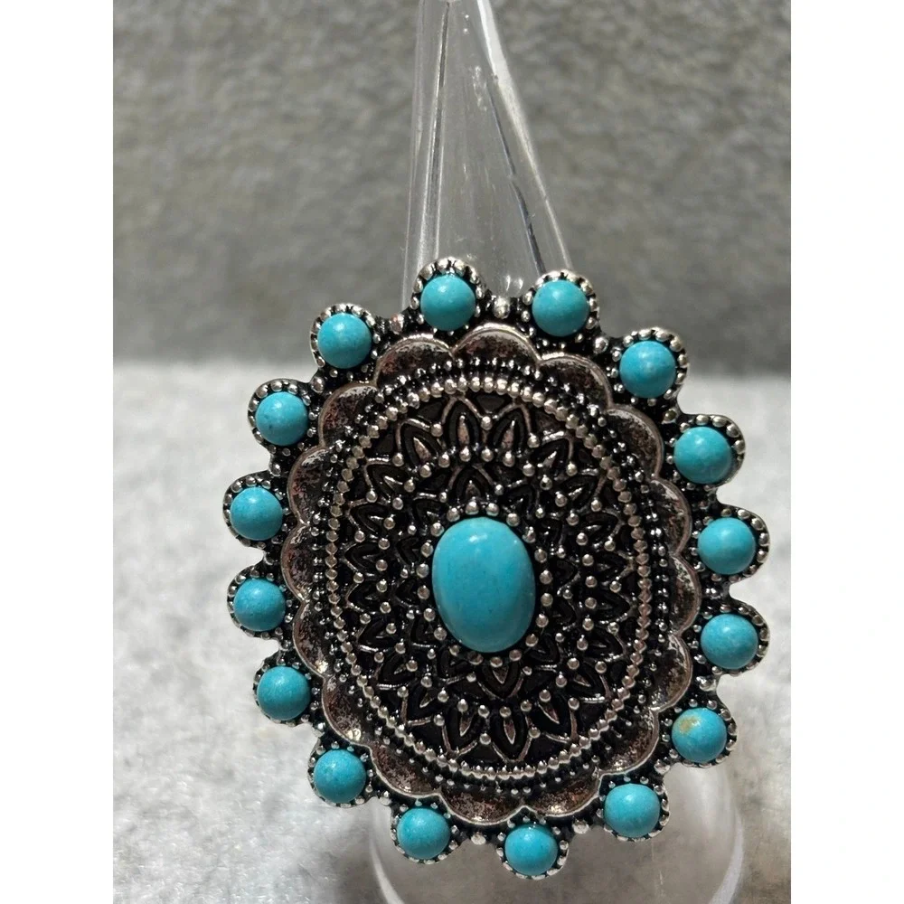 #16. Stretch Band Turquoise Sunburst Ring